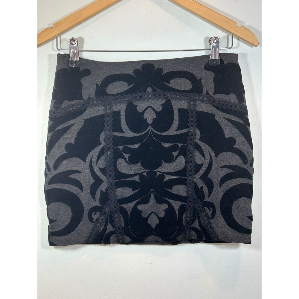 Free People Black Velvet Damask Cutout Mini Skirt Size SP Whimsigoth Boho